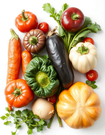 Fresh vegetables on a white background, top view, close-upの写真素材