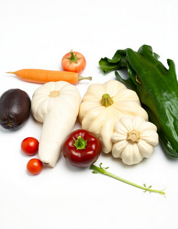 vegetables on a white background, close-up of vegetablesの写真素材