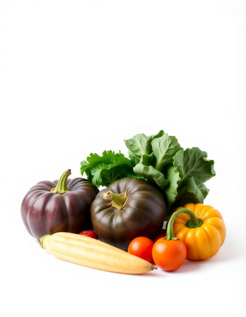 Vegetables isolated on white background with copy space for text.の写真素材