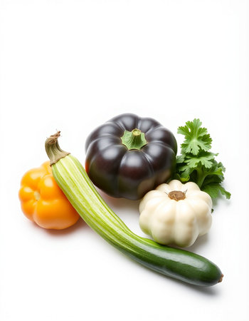 vegetables on a white background, top view, close-upの写真素材