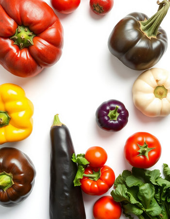 Fresh vegetables on a white background. Top view. Flat lay.の写真素材