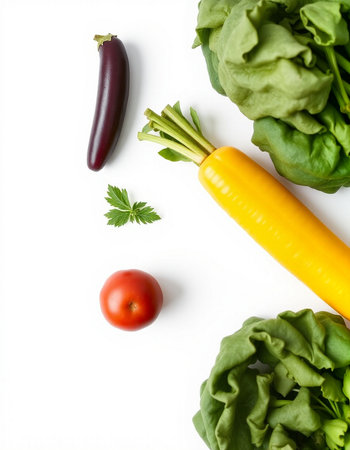 Vegetables isolated on white background with copy space. Healthy food concept.