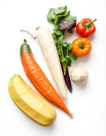 Fresh vegetables on white background. Healthy food concept. Flat lay.の写真素材