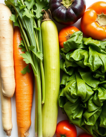 Fresh vegetables isolated on white background. Healthy food. Vegetarian.の写真素材