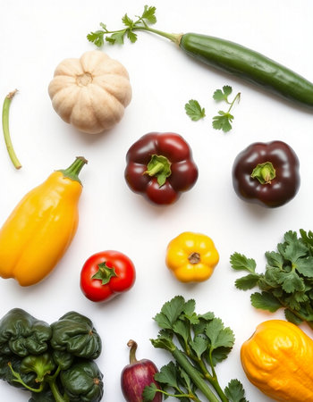 Vegetables on white background. Top view. Flat lay.の写真素材
