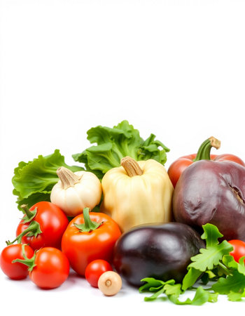 Vegetables isolated on white background with copy space for your textの写真素材