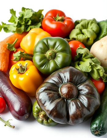 Composition with variety of fresh vegetables on white background. Balanced dietの写真素材