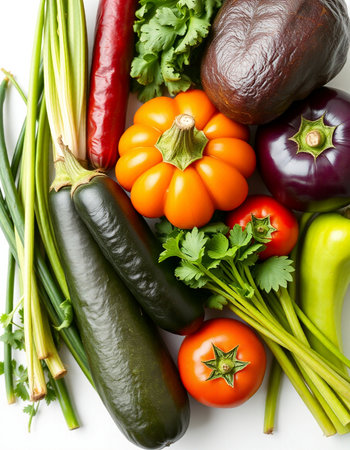 Composition with fresh vegetables on a white background. Top view.の写真素材