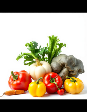Vegetables on a white background, top view. Flat lay.の写真素材