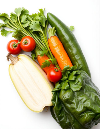 Fresh vegetables isolated on white background. Healthy food concept. Top view.の写真素材