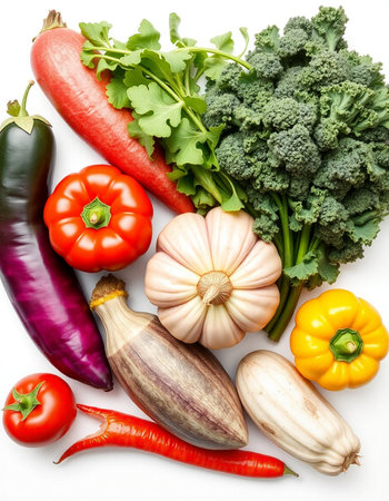 Fresh vegetables isolated on white background. Healthy food. Top view.の写真素材