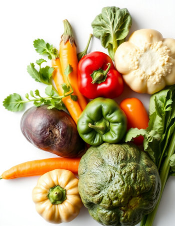 Fresh organic vegetables isolated on a white background. Healthy food concept.の写真素材