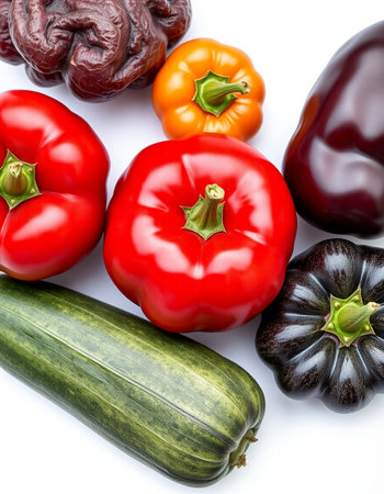 Fresh vegetables isolated on white background. Healthy eating concept. Top view.