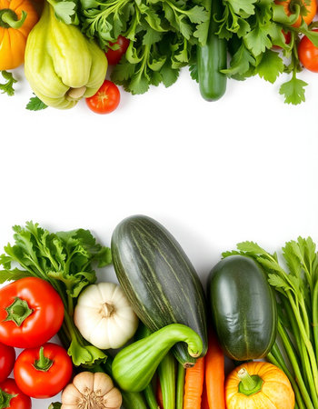 collection of various fresh vegetables on white background with copy space for textの写真素材