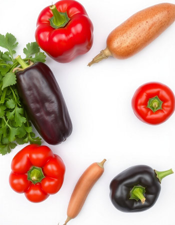 Different vegetables isolated on white background. Top view. Flat lay.の写真素材