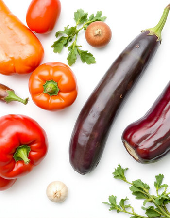 vegetables isolated on a white background. top view. flat layの写真素材