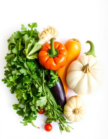 Vegetables isolated on white background. Healthy food concept. Top view.