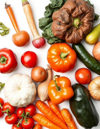 Composition with fresh vegetables on white background, top view. Healthy foodの写真素材