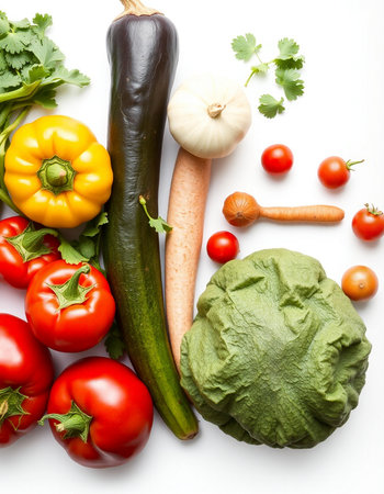 Fresh vegetables isolated on white background. Healthy food. Dieting concept.