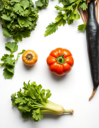 fresh vegetables on a white background, top view, close-upの写真素材