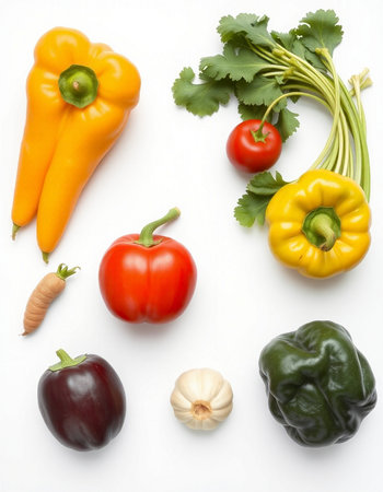 vegetables on a white background, top view, flat layの写真素材