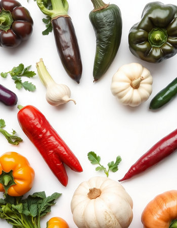 Vegetables on a white background. Flat lay, top viewの写真素材