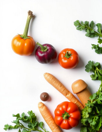 Vegetables on a white background. Flat lay, top viewの写真素材