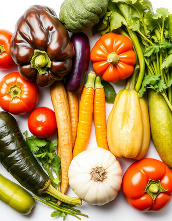 collection of fresh vegetables isolated on white background. healthy food concept.