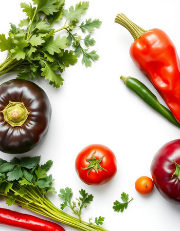 fresh vegetables isolated on white background with copy space for your text. Top view