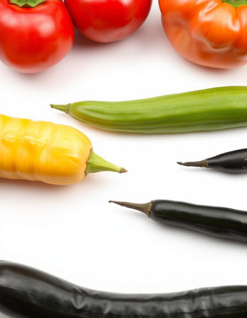collection of fresh vegetables on white background, top view, close upの写真素材
