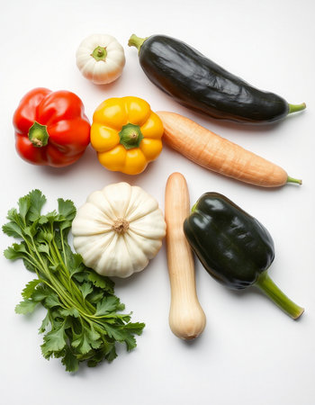 collection of various fresh vegetables on white background. each one is shot separately