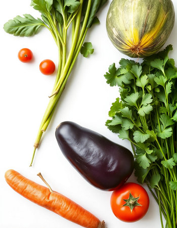 Composition with fresh vegetables on white background, top view. Healthy foodの写真素材