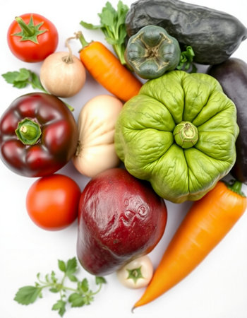 Vegetables isolated on white background. Red, yellow and green peppersの写真素材