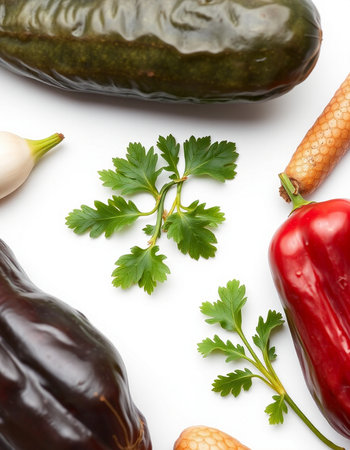 Fresh vegetables isolated on white background. Healthy eating concept. Top view.の写真素材