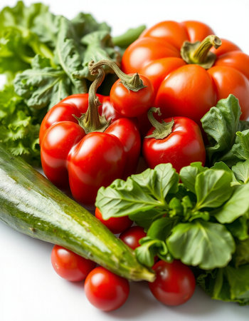 vegetables on a white background, top view, close-up