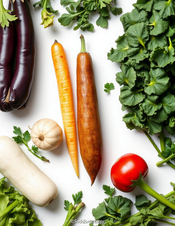 vegetables on a white background, top view, flat layの写真素材
