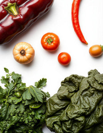 Composition with fresh vegetables on white background. Flat lay, top viewの写真素材