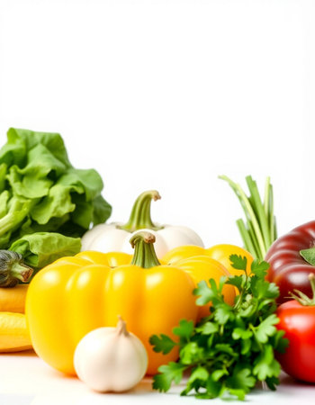 Fresh vegetables on a white background. Isolated. Copy space.の写真素材