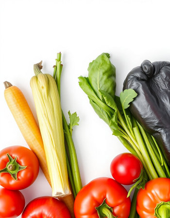 Fresh vegetables isolated on white background. Top view. Flat lay.の写真素材