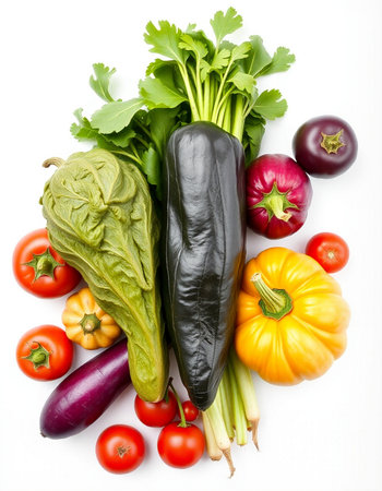 vegetables isolated on white background with clipping path and full depth of fieldの写真素材