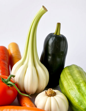 vegetables on a white background, close-up, horizontalの写真素材