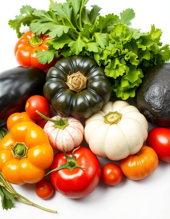 vegetables on a white background, close-up, isolatedの写真素材