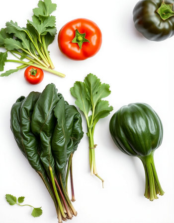 Fresh vegetables isolated on white background. Top view. Flat lay.の写真素材
