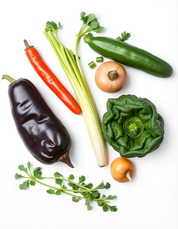 Vegetables on a white background, top view, close-upの写真素材