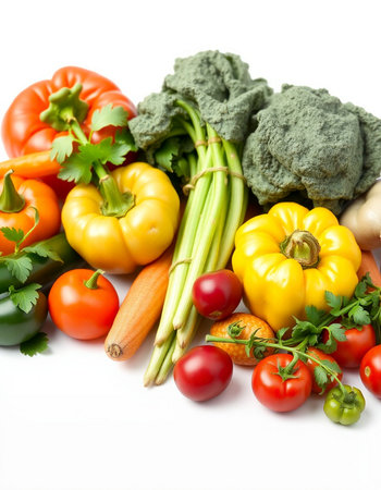 Fresh vegetables isolated on white background. Healthy food concept. Close up.の写真素材