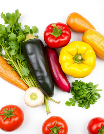 vegetables isolated on white background, healthy food, top viewの写真素材