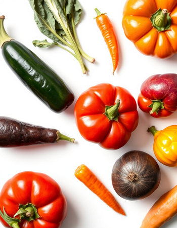 Vegetables collection isolated on white background. Flat lay, top viewの写真素材