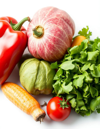 Vegetables isolated on white background. Tomato, pepper, eggplant, onion, parsley, garlic.の写真素材