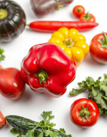 Composition with fresh vegetables on white background, top view. Healthy foodの写真素材