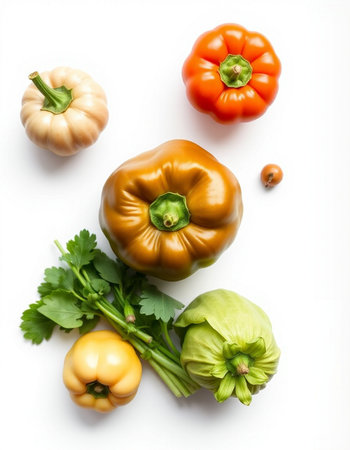 Vegetables on a white background. Top view, flat layの写真素材
